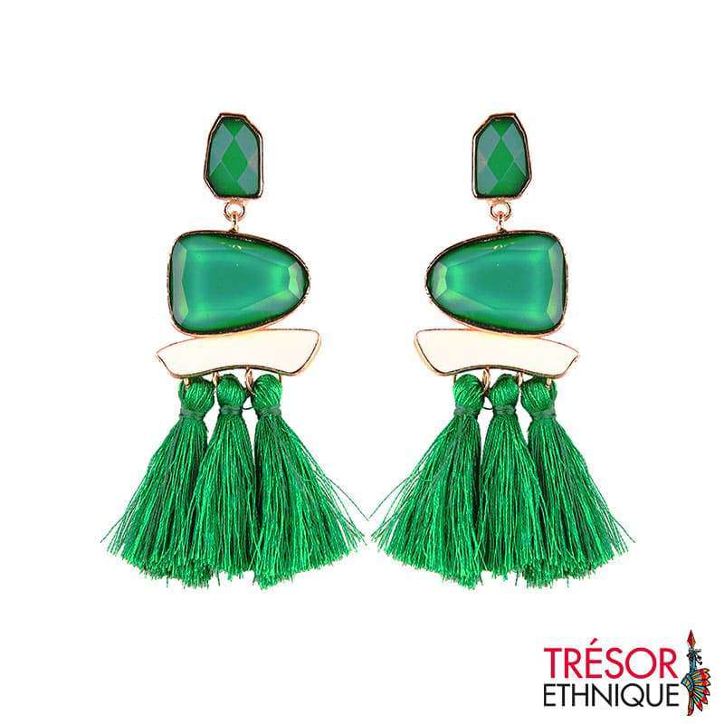 Boucles Doreilles Pierres De Légende Jade Trésor Ethnique