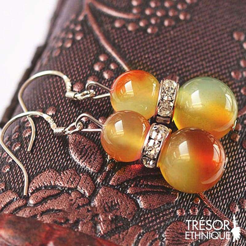 Boucles Doreilles En Cristaux Vertueux Lithothérapie Agate Coloré Trésor Ethnique