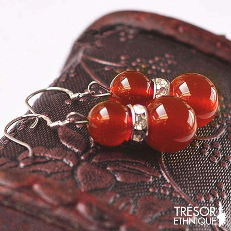 Boucles Doreilles En Cristaux Vertueux Lithothérapie Agate Rouge Trésor Ethnique