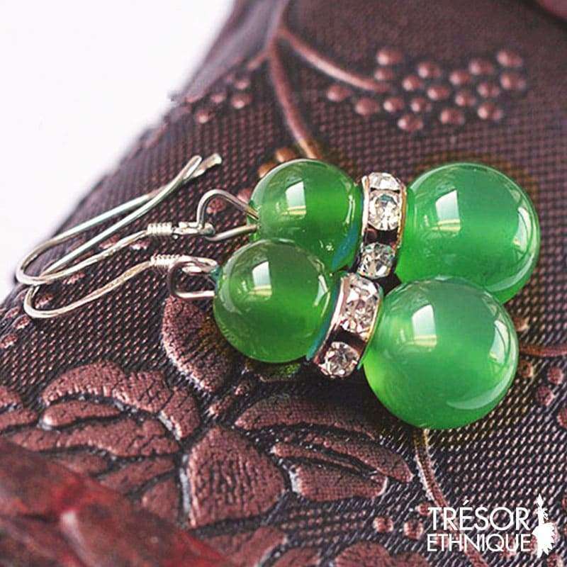 Boucles Doreilles En Cristaux Vertueux Lithothérapie Agate Verte Trésor Ethnique