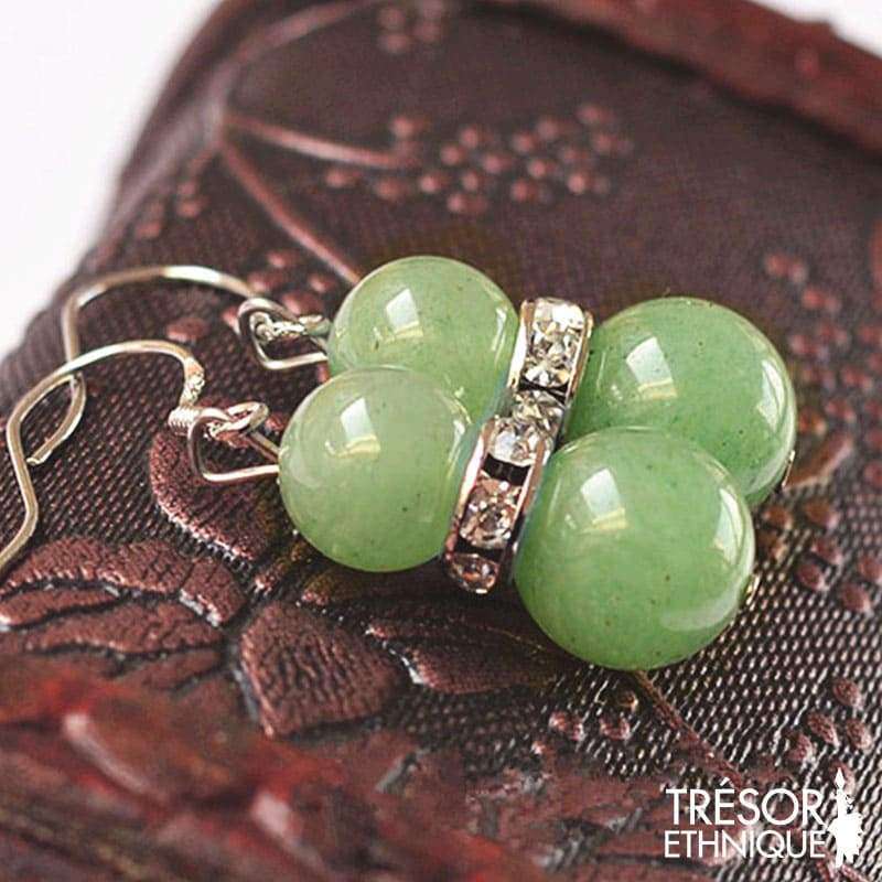 Boucles Doreilles En Cristaux Vertueux Lithothérapie Aventurine Trésor Ethnique