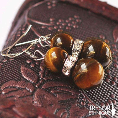 Boucles Doreilles En Cristaux Vertueux Lithothérapie Il De Tigre Trésor Ethnique