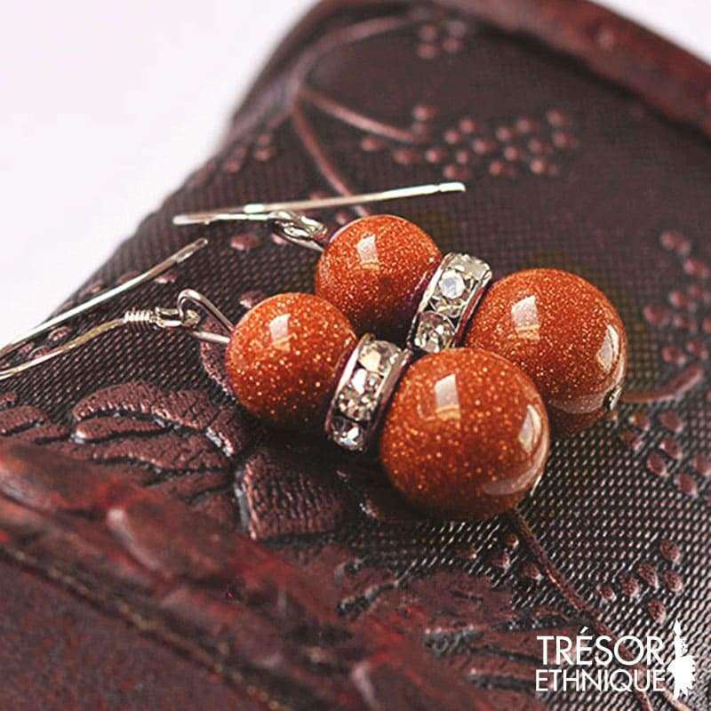 Boucles Doreilles En Cristaux Vertueux Lithothérapie Verre Aventuriné Trésor Ethnique