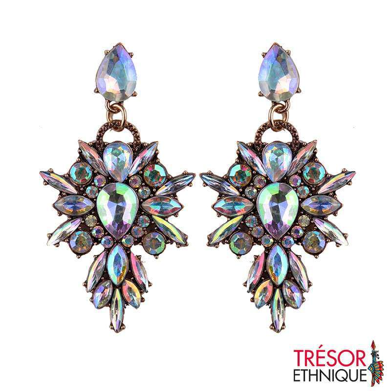 Boucles Doreilles Fleur De Diamants Aigue-Marine Trésor Ethnique