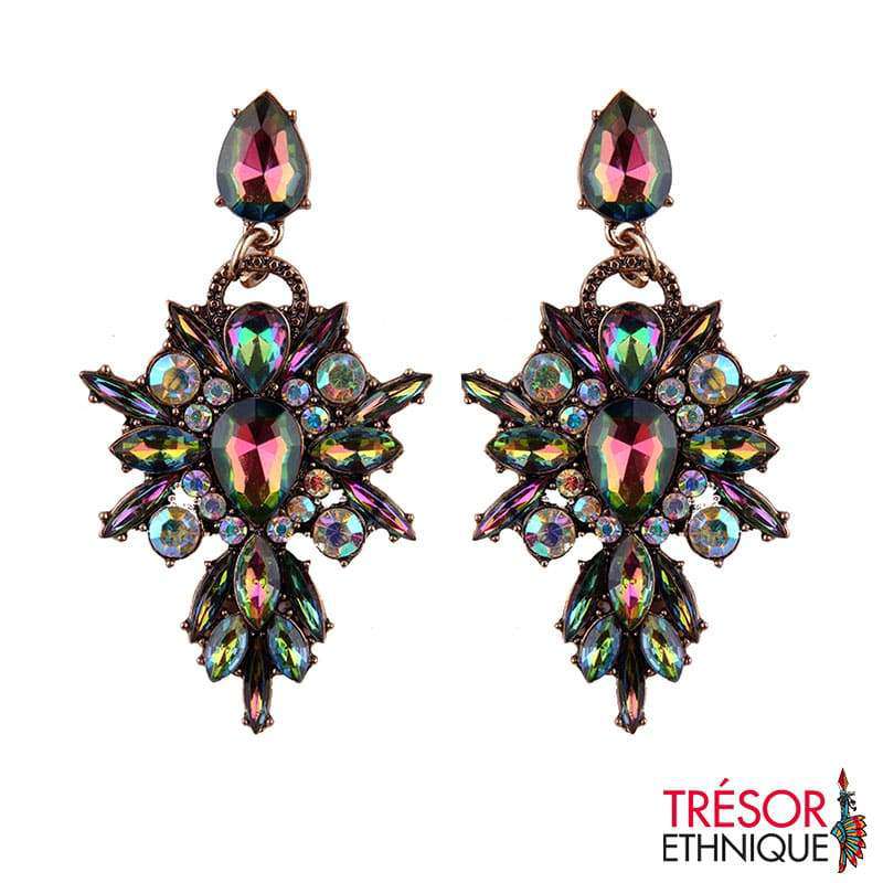 Boucles Doreilles Fleur De Diamants Améthyste Trésor Ethnique