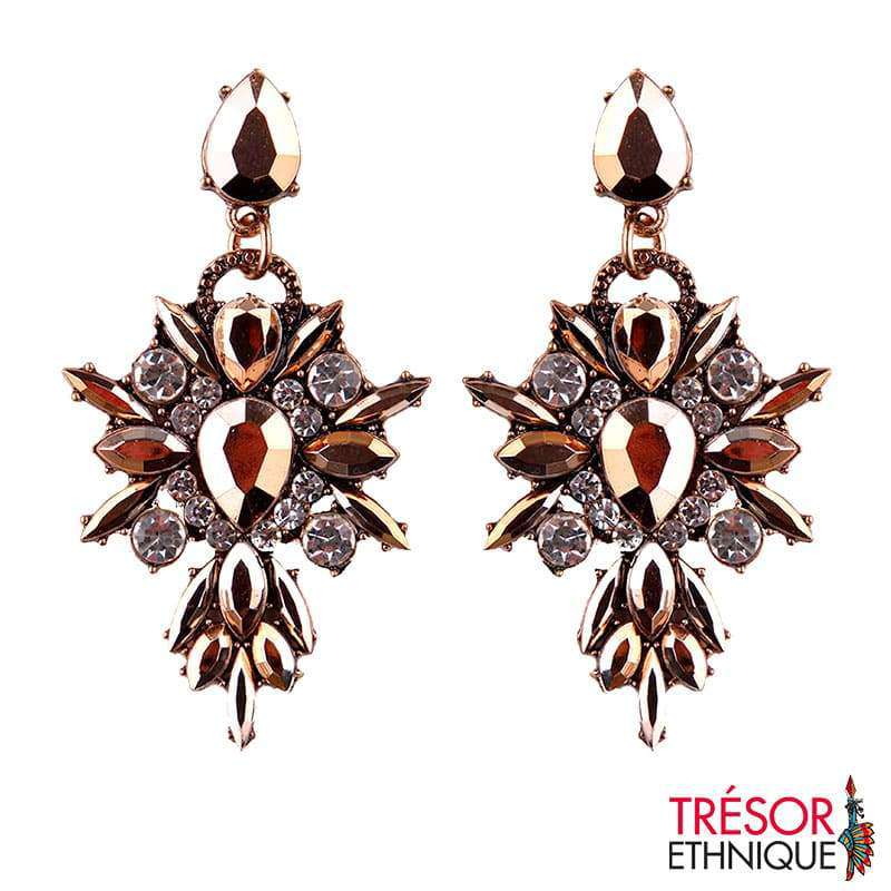 Boucles Doreilles Fleur De Diamants Andésine Trésor Ethnique