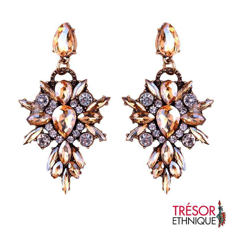 Boucles Doreilles Fleur De Diamants Citrine Trésor Ethnique