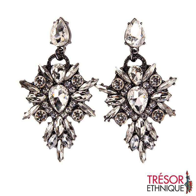 Boucles Doreilles Fleur De Diamants Zircon & Argent Trésor Ethnique