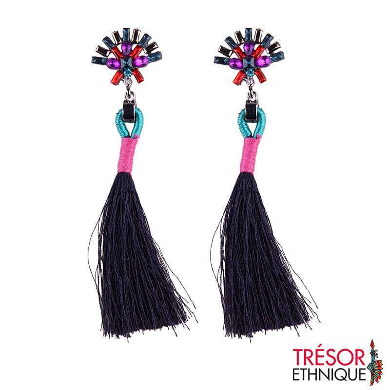 Boucles Doreilles Fleur Étoilée Ébène Trésor Ethnique