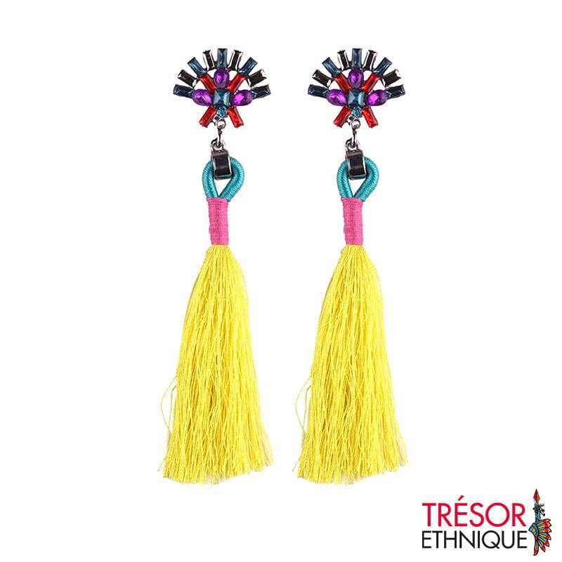 Boucles Doreilles Fleur Étoilée Jaune Trésor Ethnique