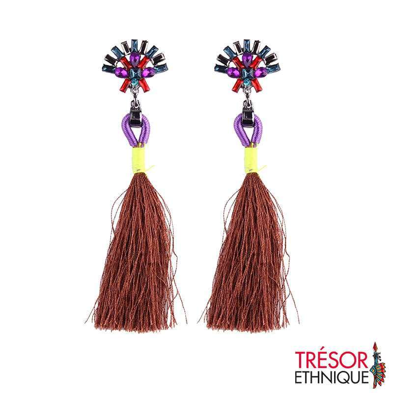 Boucles Doreilles Fleur Étoilée Marron Trésor Ethnique