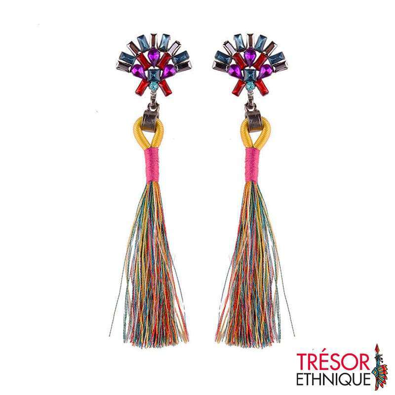 Boucles Doreilles Fleur Étoilée Multicolore Trésor Ethnique