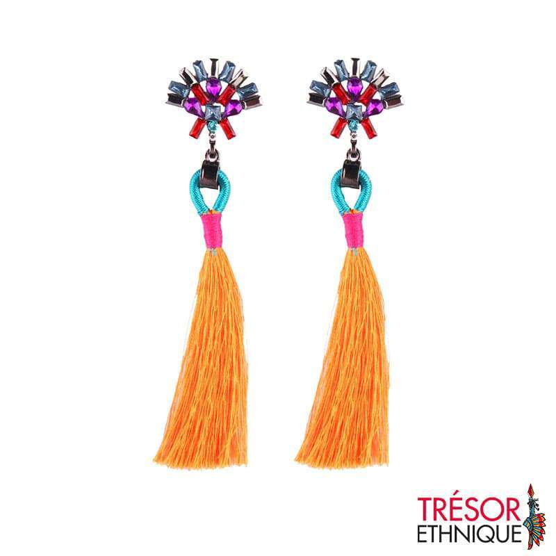 Boucles Doreilles Fleur Étoilée Orange Trésor Ethnique