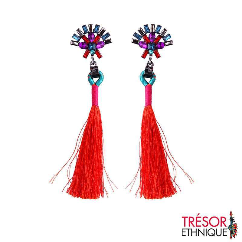 Boucles Doreilles Fleur Étoilée Rouge Trésor Ethnique