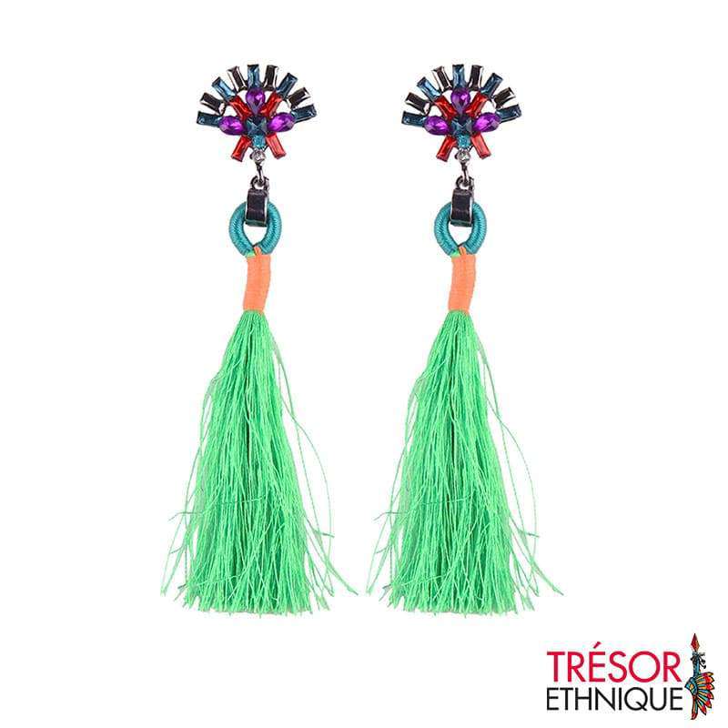 Boucles Doreilles Fleur Étoilée Vert Trésor Ethnique