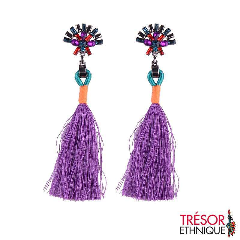 Boucles Doreilles Fleur Étoilée Violet Trésor Ethnique