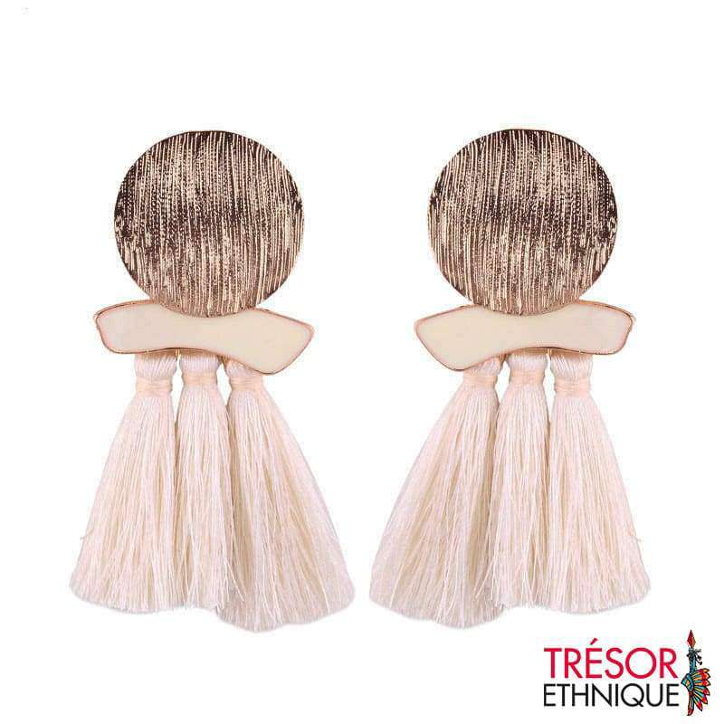 Boucles Doreilles Macramé Blanc Trésor Ethnique