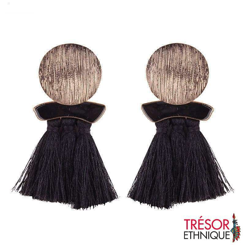 Boucles Doreilles Macramé Noir Trésor Ethnique