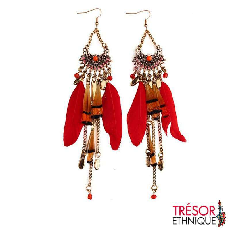 Boucles Doreilles Plumes Cérémonielles Garance Trésor Ethnique