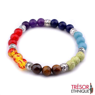 Bracelet En Pierres Naturelles 7 Chakras Multicolore Trésor Ethnique