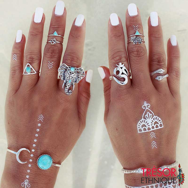 Collection De 8 Bagues Brahma & Shakti Trésor Ethnique