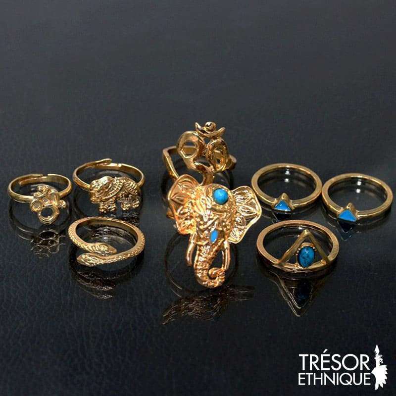 Collection De 8 Bagues Brahma & Shakti Or Trésor Ethnique