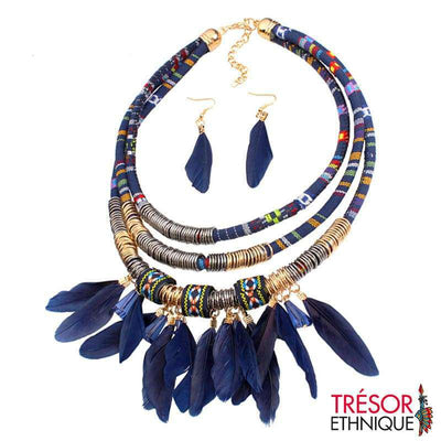 Collier Amérindien Plumes De Cygne Bleu Trésor Ethnique