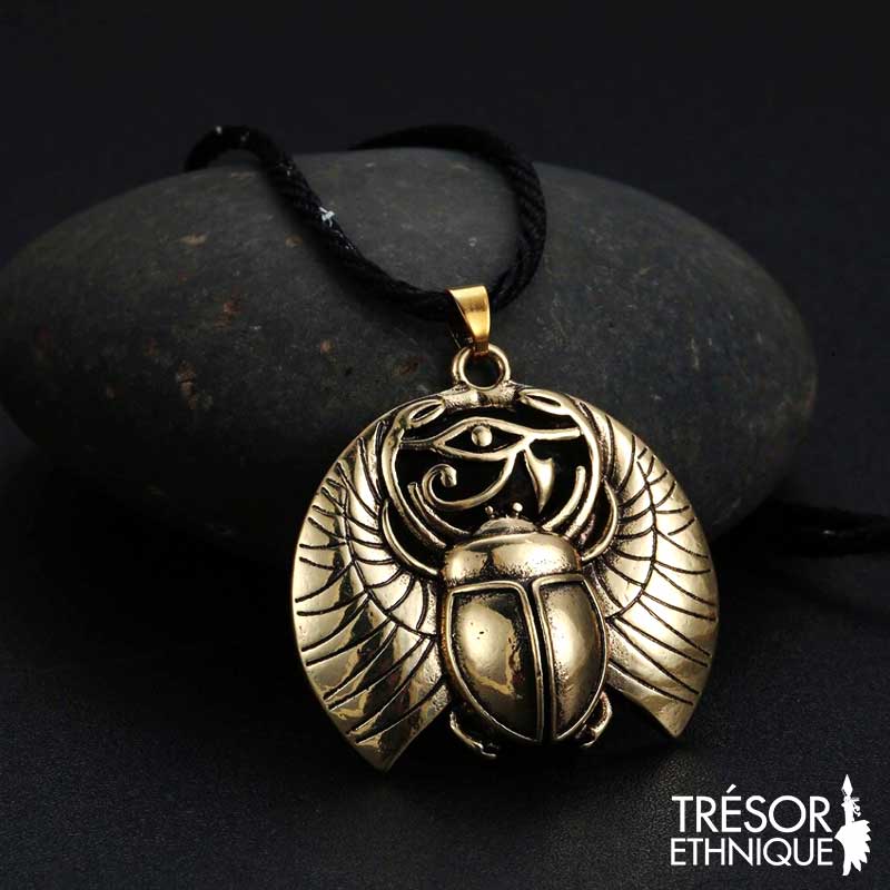 Collier égyptien : Œil d'Horus - Amulette Trésor Ethnique - Modèle Or