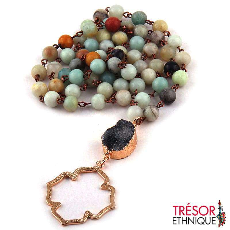 Collier De Perles En Amazonite Naturelle Amazonite Normale Trésor Ethnique