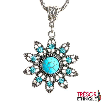 Pendentif Romantique Fleur De Turquoise Soleil Trésor Ethnique