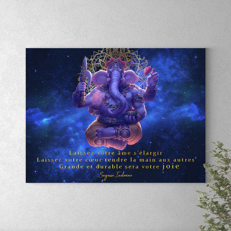 Canva Oriental avec un Ganesh Spirituel en Méditation Transcendantale et un Mandala Doré