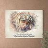 Canva d'une Femme Lakota avec Couronne de Plumes Traditionnelle, avec effet paint