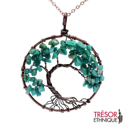 Pendentif Arbre De Vie En Pierres Naturelles Amazonite Trésor Ethnique