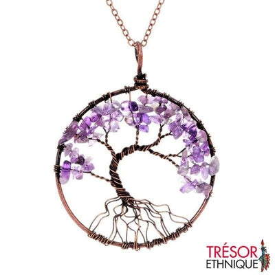 Pendentif Arbre De Vie En Pierres Naturelles Améthyste Trésor Ethnique