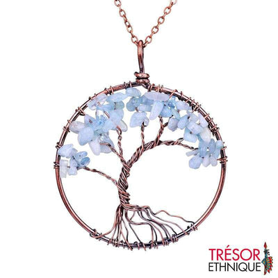 Pendentif Arbre De Vie En Pierres Naturelles Aquamarine Trésor Ethnique