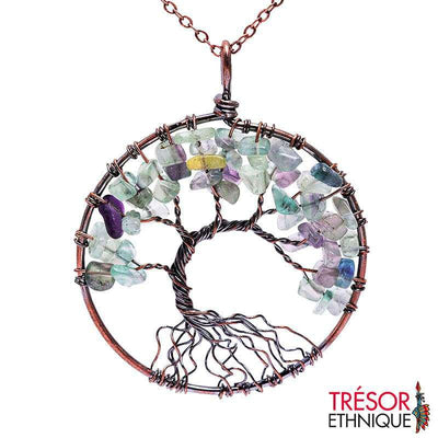 Pendentif Arbre De Vie En Pierres Naturelles Fluorite Trésor Ethnique