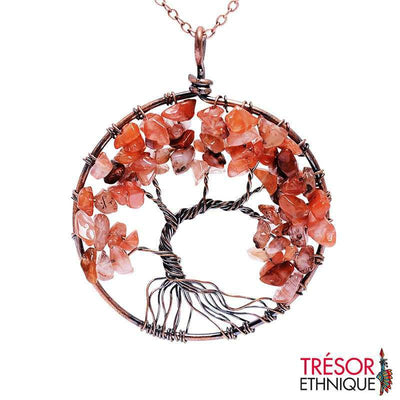 Pendentif Arbre De Vie En Pierres Naturelles Pierre Rouge Trésor Ethnique