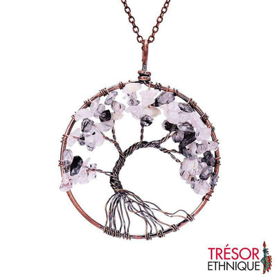 Pendentif Arbre De Vie En Pierres Naturelles Quartz Noir Trésor Ethnique