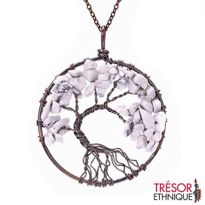 Pendentif Arbre De Vie En Pierres Naturelles Turquoise Blanche Trésor Ethnique