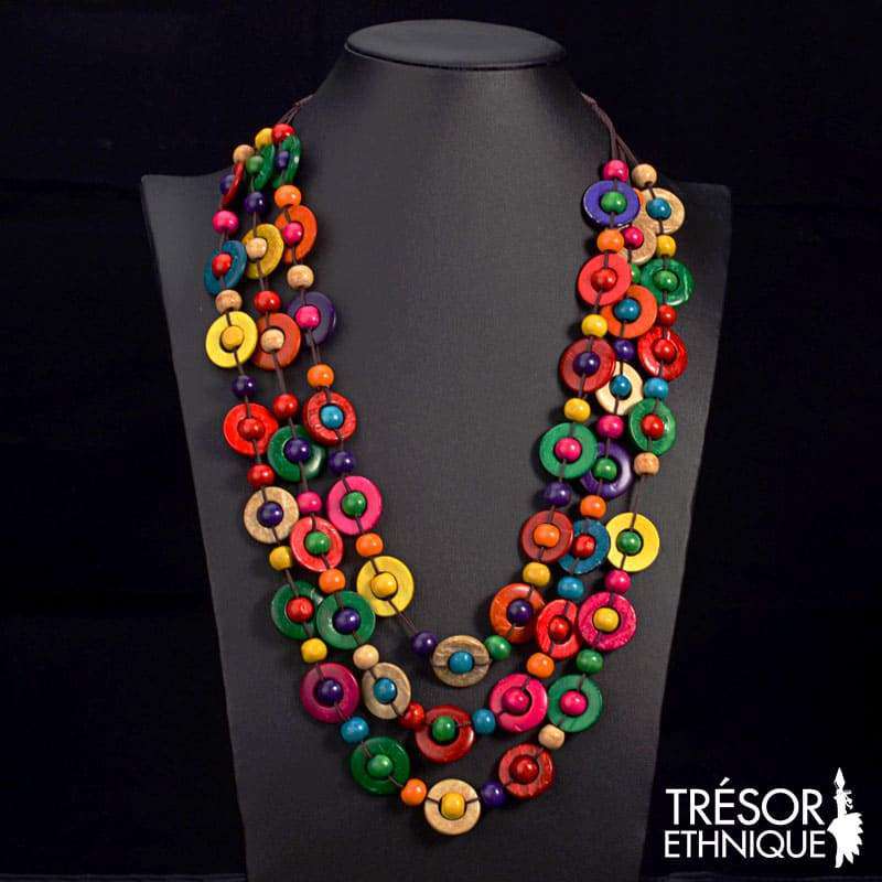 Collier En Coquilles De Noix De Coco Peintes Traditionnel Trésor Ethnique