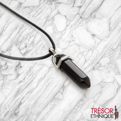 Pendentif Avec Cristal Thérapeutique Noir Trésor Ethnique