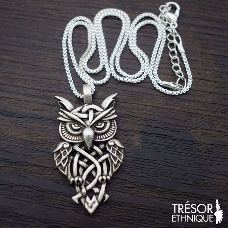 Pendentif Hibou Lunatique Chaîne Fine Trésor Ethnique