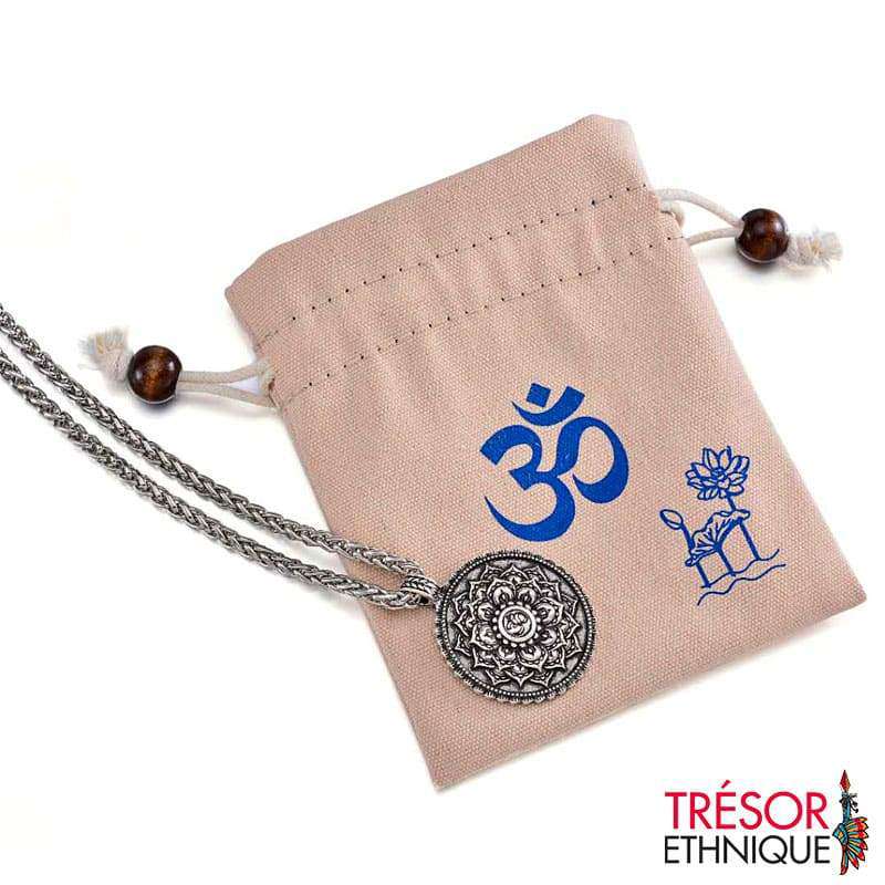 Pendentif Om En Argent Antique Chaîne & Sacoche Trésor Ethnique