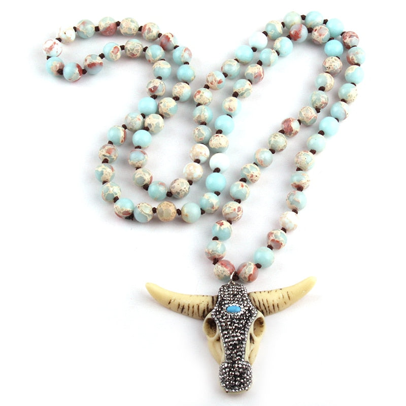 Pendentif Tête de Vache et Perles d'Amazonite Naturelle