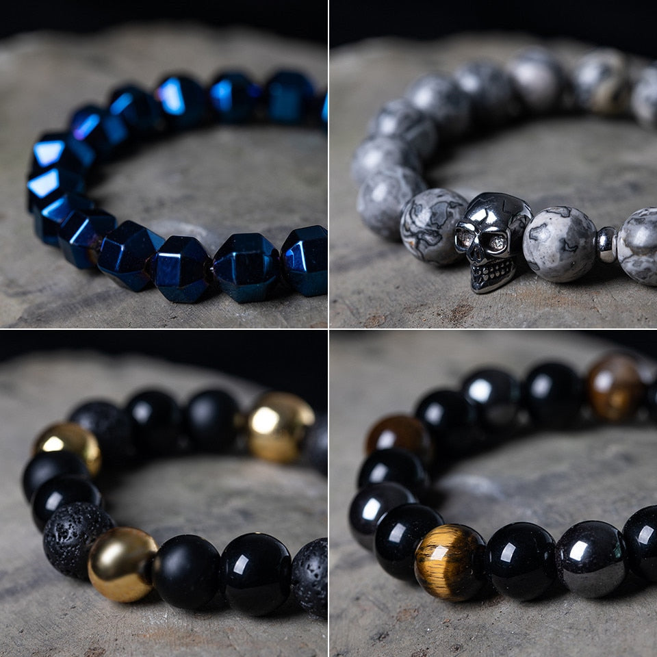 Bracelet d'Obsidienne et Œil de Tigre 8 Modèles