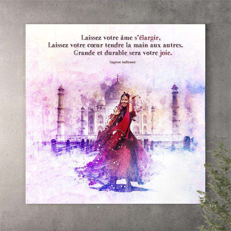 Canva Oriental d'une Femme Indienne en Tenue rouge Traditionnelle qui danse devant le Taj Mahal - 5